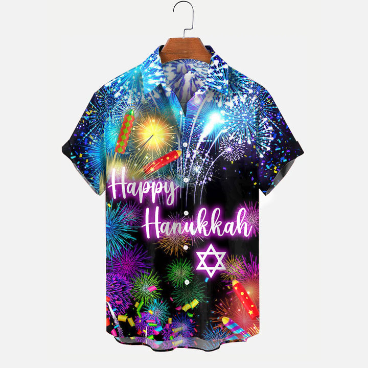 Hanukkah Menorah 9 Candle Holder Print Short Sleeve Shirt