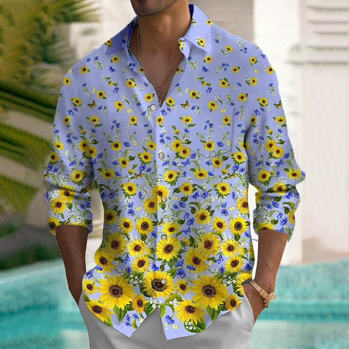 Gradient Sunflower Print Long-Sleeved Shirt