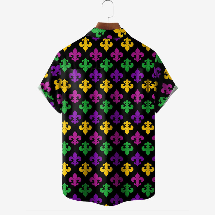 Mardi Gras Chest Pocket Short Sleeve Casual Shirt