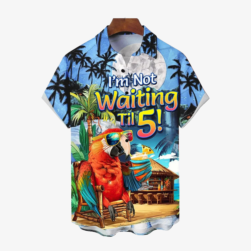 Hawaiian Coconut Tree Parrot Fun Print Short Sleeve Shirt 2409007734