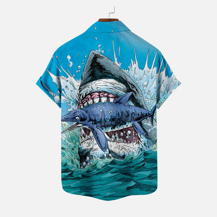 Men's Shark Large Size Casual Short Sleeve Shirt