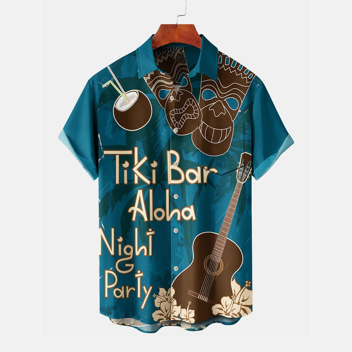 Beach Vacation Tiki Bar Blue Casual Short Sleeve Shirt