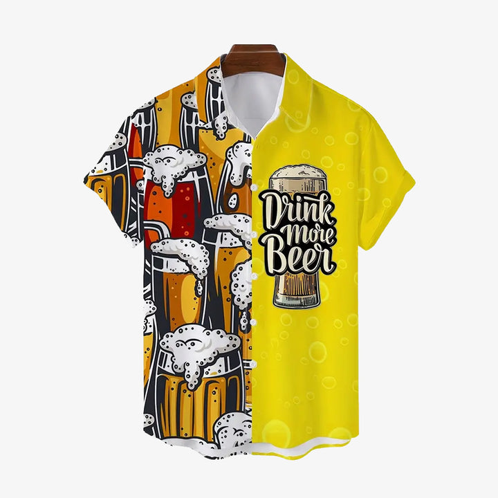 Beer Print Casual Short Sleeve Shirt