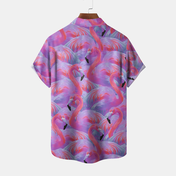 Gradient Flamingo Casual Short Sleeve Shirt