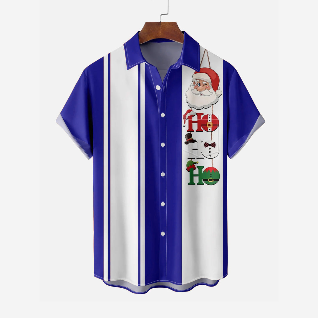 Santa and Elf Striped Casual Short Sleeve Shirt