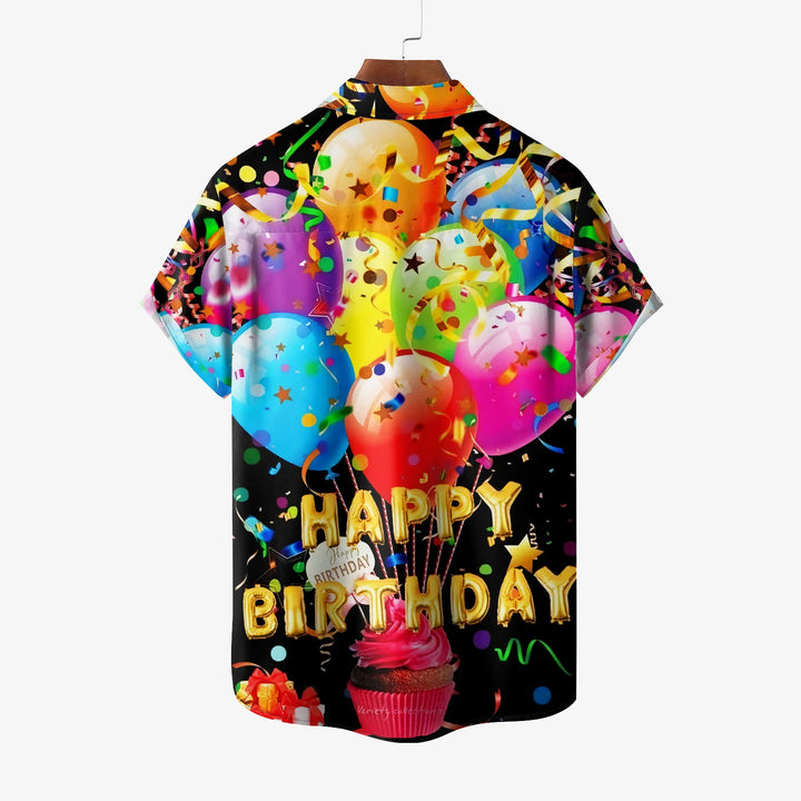 Happy Birthday Balloon Print Short-Sleeved Shirt