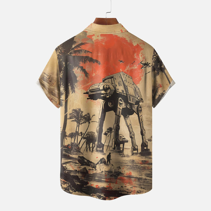 Space War Print Casual Large Size Short-Sleeved Shirt