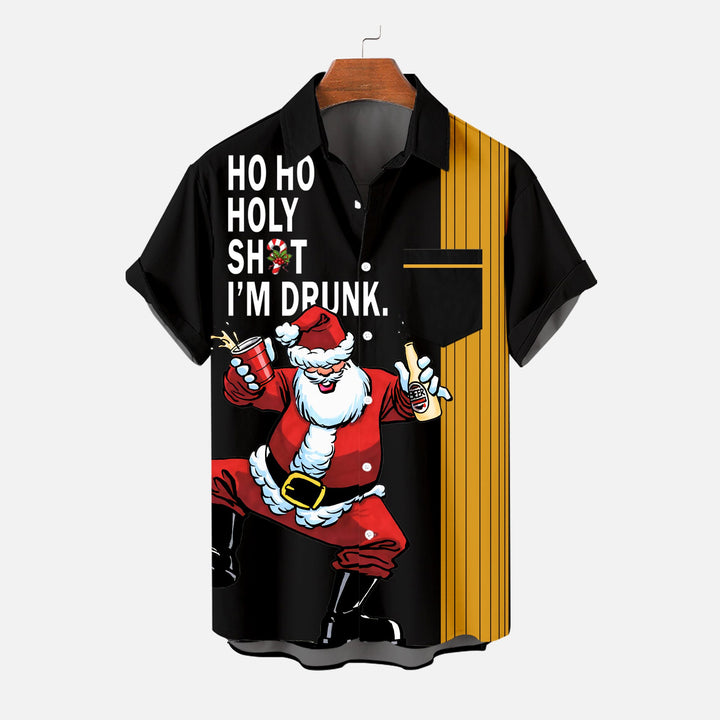 Men's Funny Christmas Cartoon Santa Short Sleeve Shirt