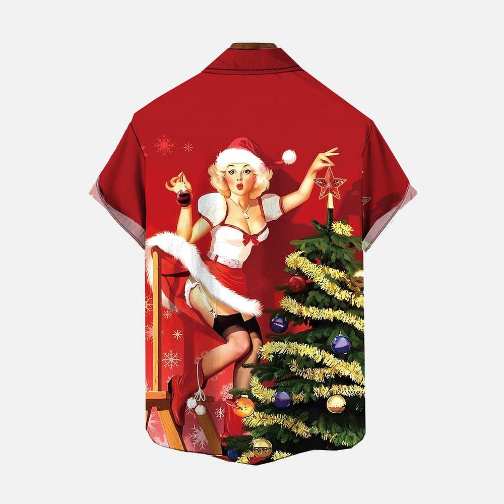 Christmas Girl Print Short Sleeve Shirt