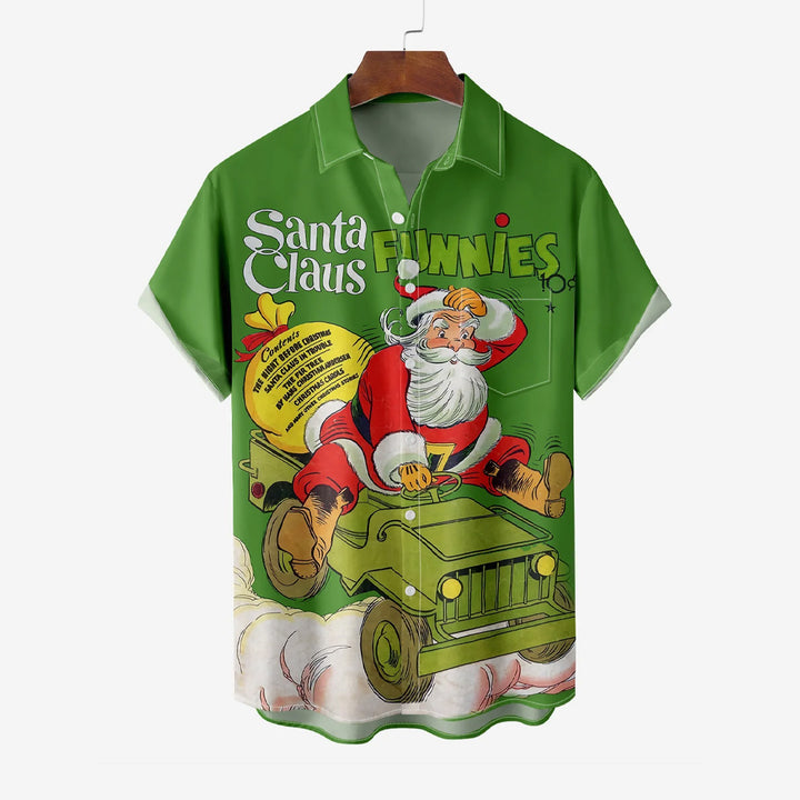 Christmas Vintage Santa Claus Casual Short Sleeve Shirt