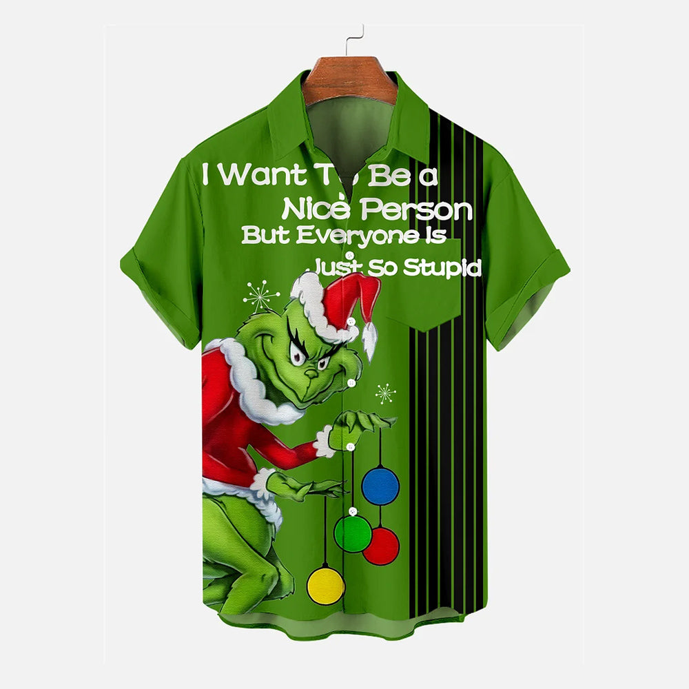 Christmas Green Monster Striped Short Sleeve Shirt