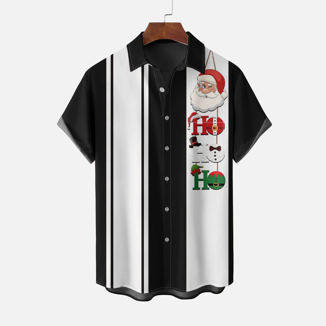 Santa and Elf Striped Casual Short Sleeve Shirt 2409006764