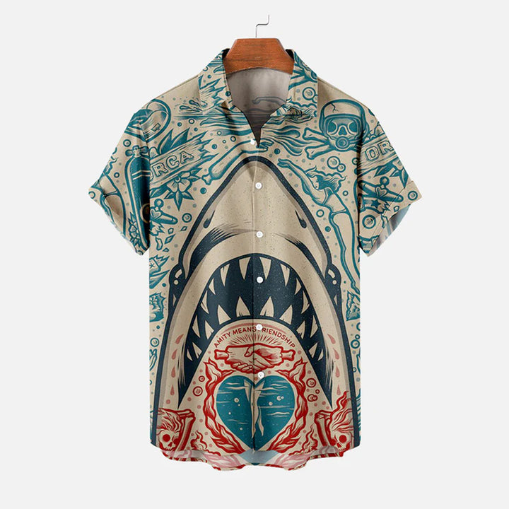 Men's Shark Large Size Casual Short Sleeve Shirt