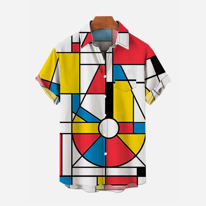 Geometric Spaceship Print Casual Oversized Short-Sleeved Shirt