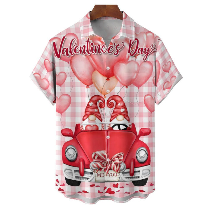 Valentine's Day Chest Pocket Short Sleeve Casual Shirt 2401000075