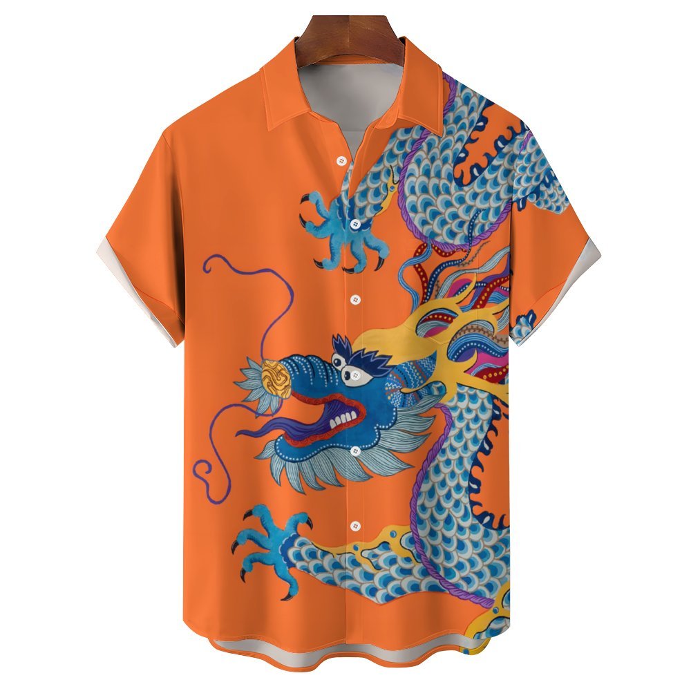 Men's Dragon Art Print Casual Short Sleeve Shirt 2402000176