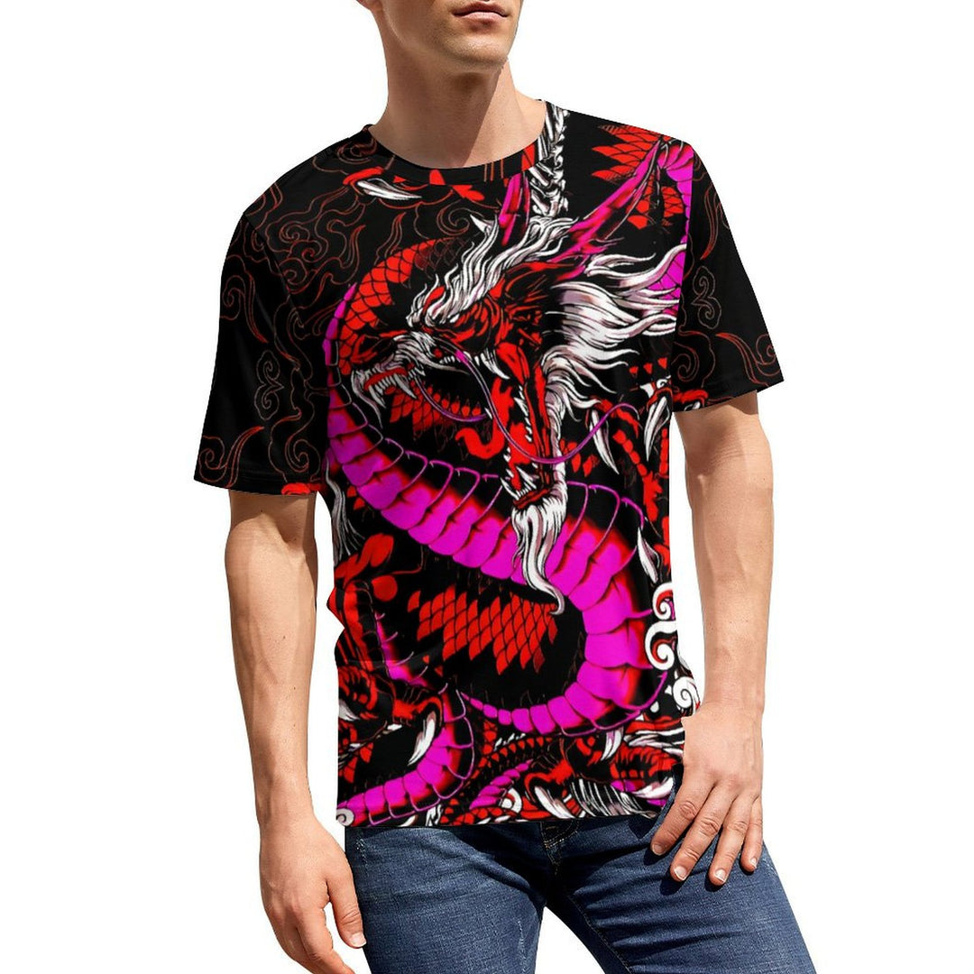 Men's Dragon Crew Neck Casual T-Shirt 2402000103