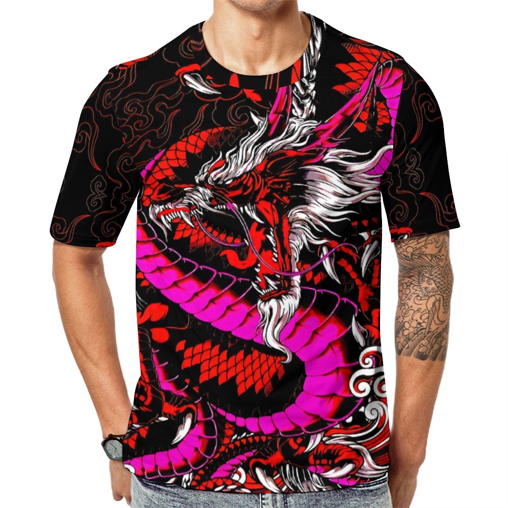 Men's Dragon Crew Neck Casual T-Shirt 2402000103