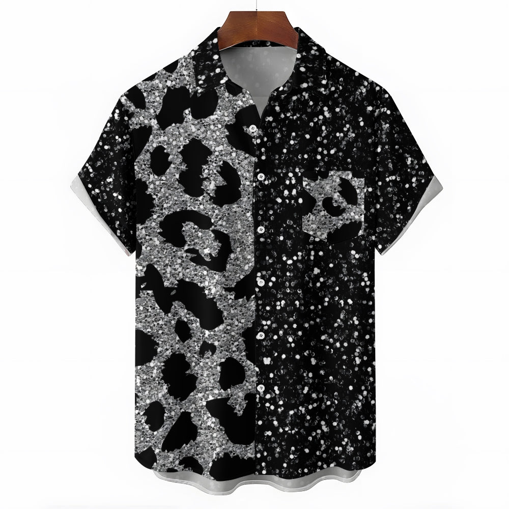 Leopard Glitter Print Casual Short Sleeve Shirt 2403000178
