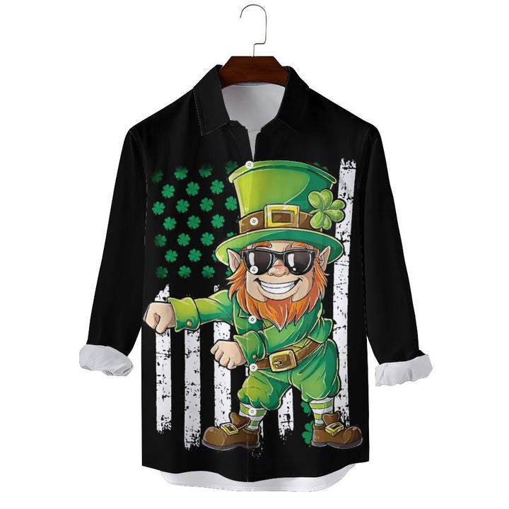 Men's Casual Fun St. Patrick's Day Cartoon Printed Long Sleeve Shirt 2312000273