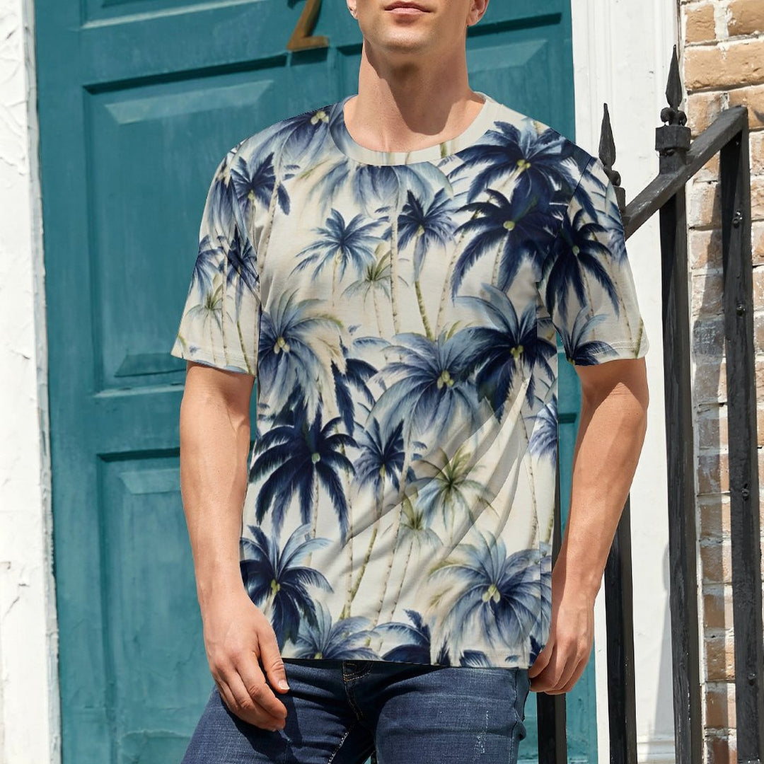 Retro Coconut Tree Round Neck Casual T-Shirt 2401000106