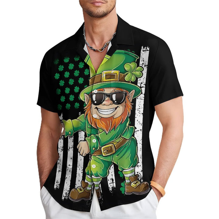 St. Patrick'S Day Shamrock Cartoon Casual Short Sleeve Shirt 2312000306