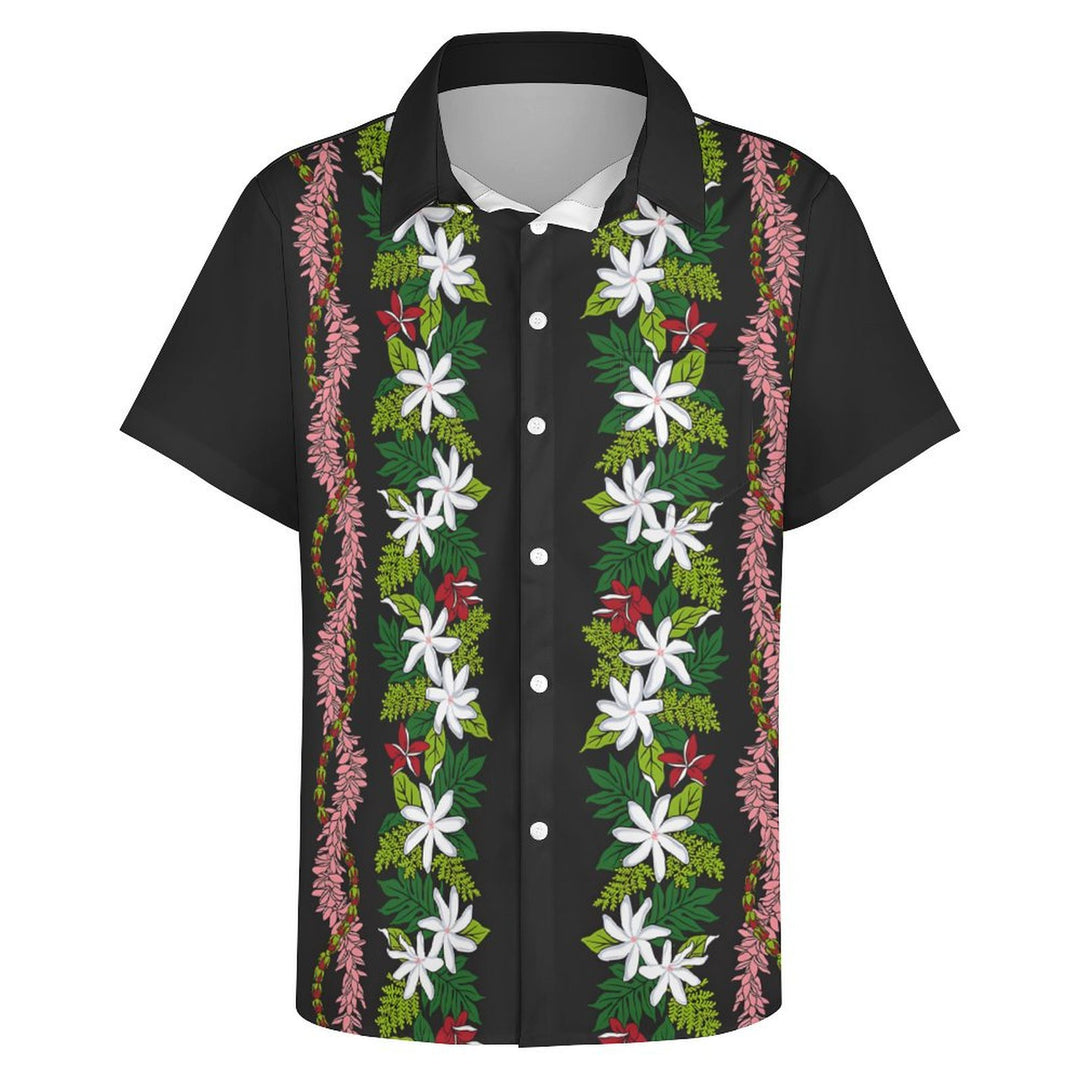 Breast Pocket Flower And Vineman Casual Short Sleeve Shirt 2402000009