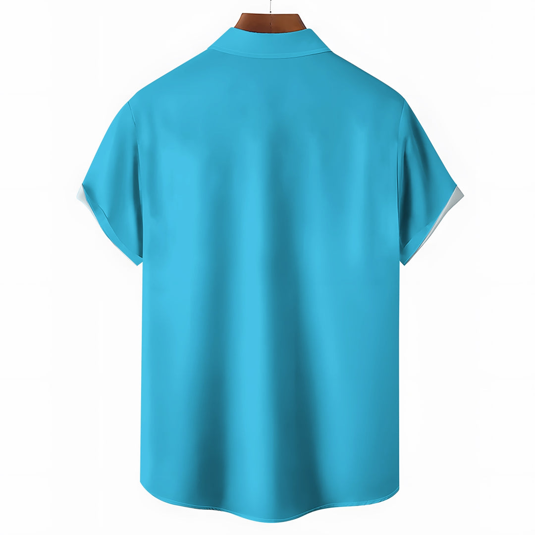 Retro Cocktail Blue Bowling Shirt Striped Cartoon Camping Pocket Shirt 2403000104