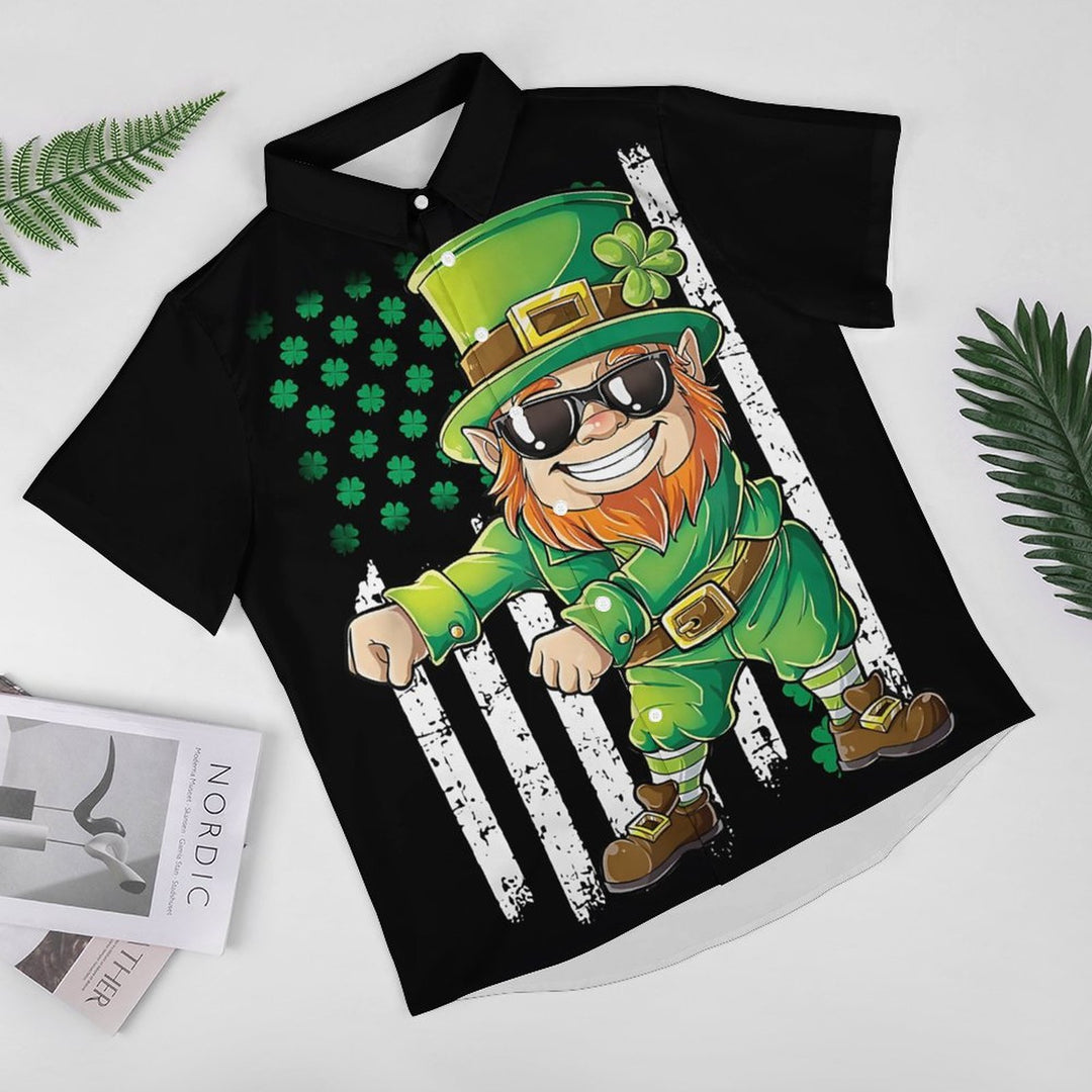 St. Patrick'S Day Shamrock Cartoon Casual Short Sleeve Shirt 2312000306