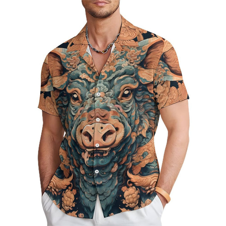 Men's Animal Themed Art Casual Short Sleeve Shirt 2402000125