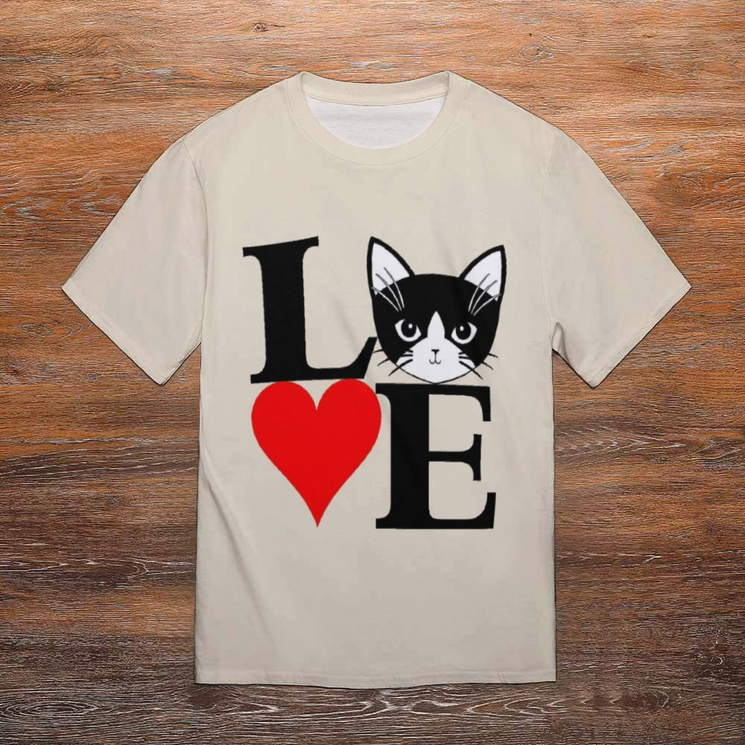 Men's Round Neck Valentine’s Day Cat Love Casual T-Shirt 2312000387