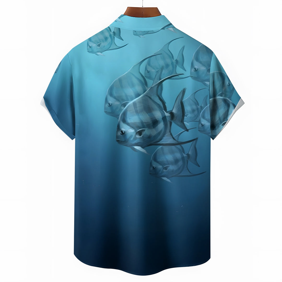 Men's Ocean Fish Casual Short Sleeve Shirt 2403000141