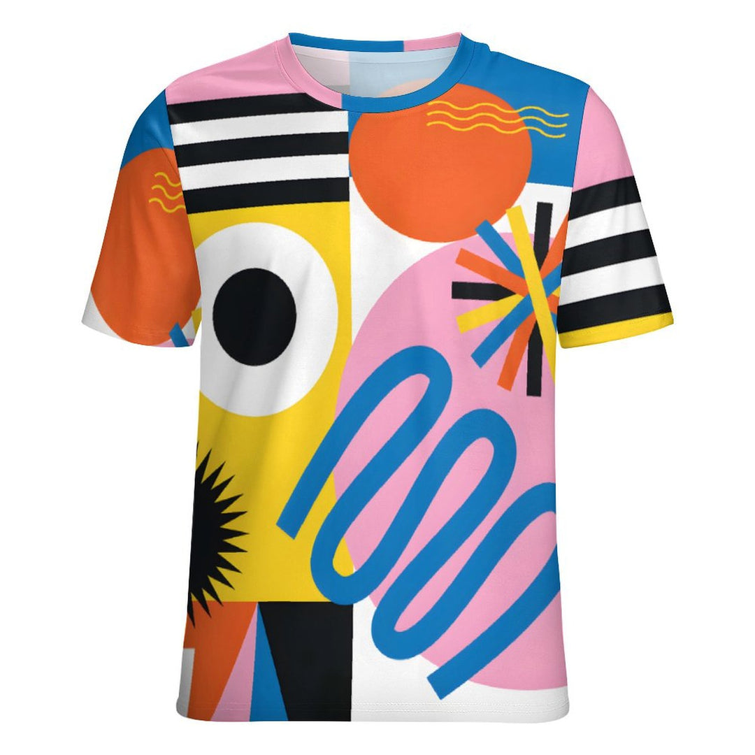 Men's Cartoon Geometric Round Neck Casual T-Shirt 2403000266