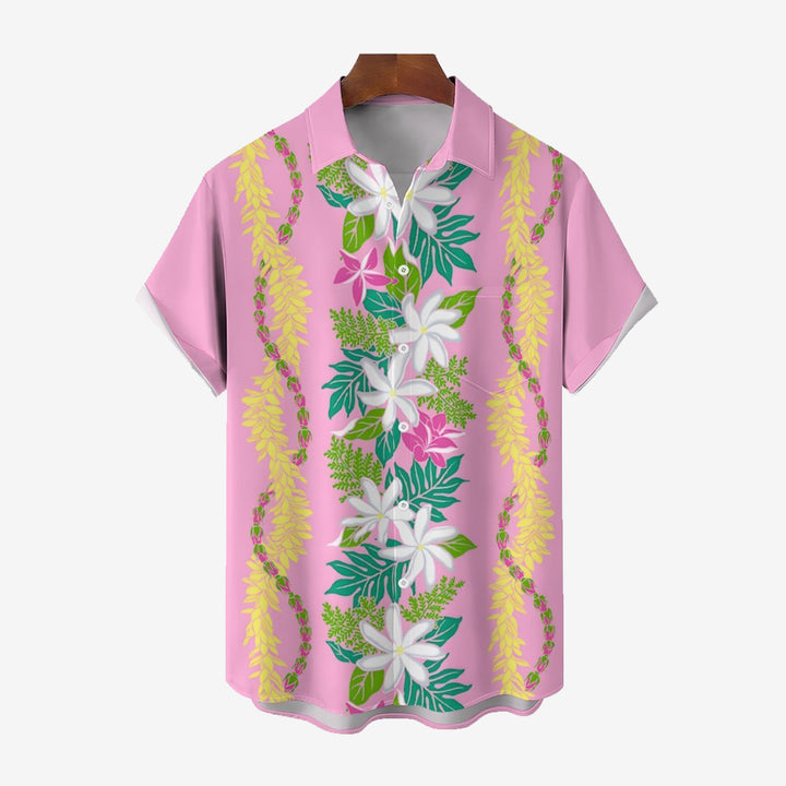 Flower Vine Pink Casual Short Sleeve Shirt 2402000017