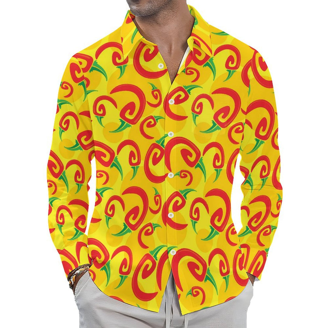 Men's Casual Chili Printed Long Sleeve Shirt 2402000340