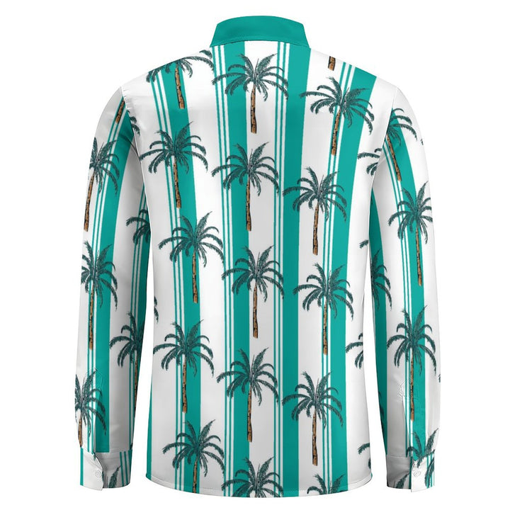 Men's Casual Coconut Palm Stripes Printed Long Sleeve Shirt 2403000050