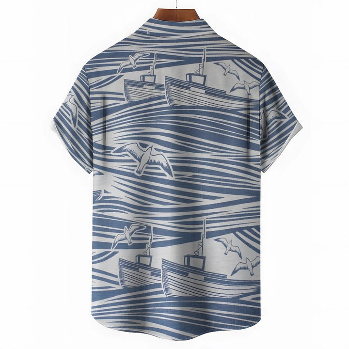 Men's Ship Seagull Casual Short Sleeve Shirt 2402000251