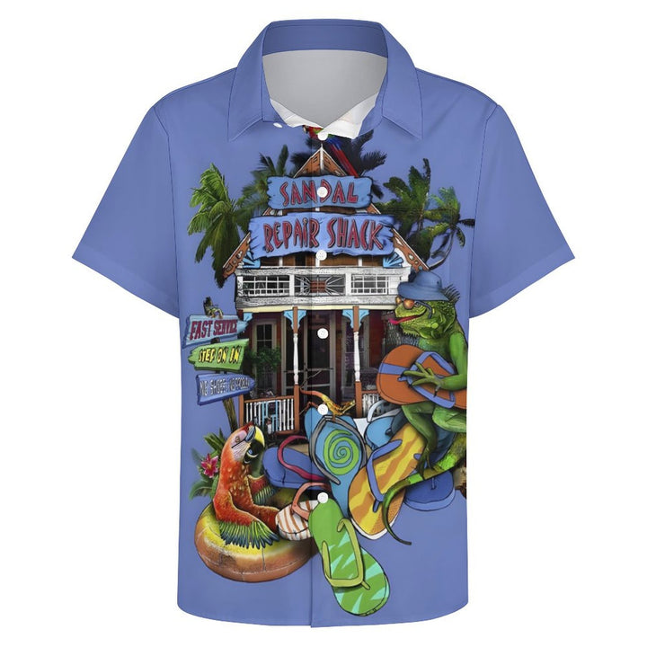 Men's Hawaiian Parrot Lizard Vacation Casual Short Sleeve Shirt 2401000250