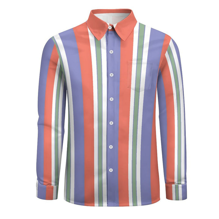 Men's Striped Casual Printed Long Sleeve Shirt 2402000115