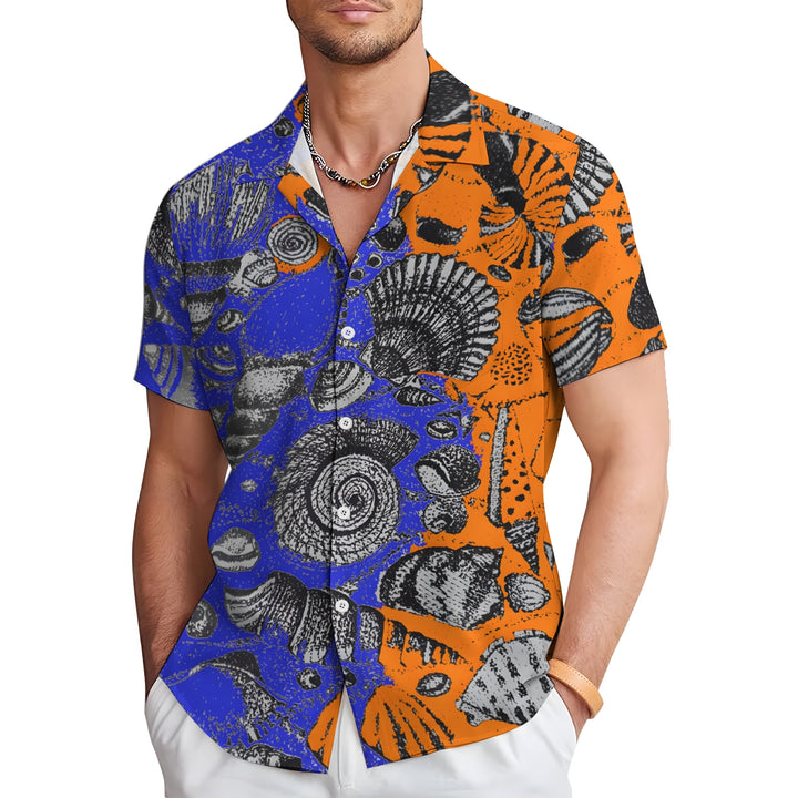 Men's Shellfish Contrast Print Casual Short Sleeve Shirt 2403000306