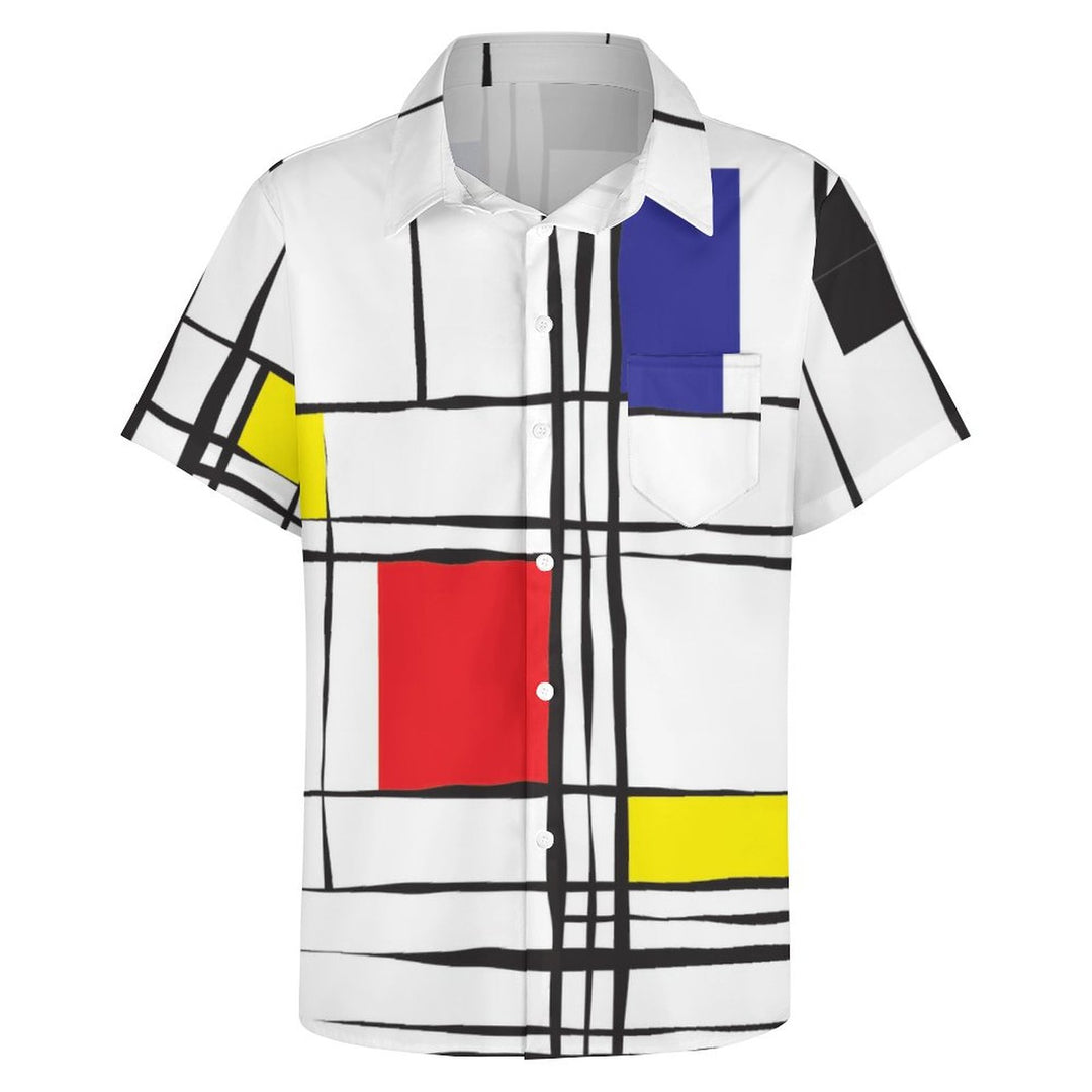 Casual Fashion Tricolor Geometric Short Sleeve Shirt 2307100547