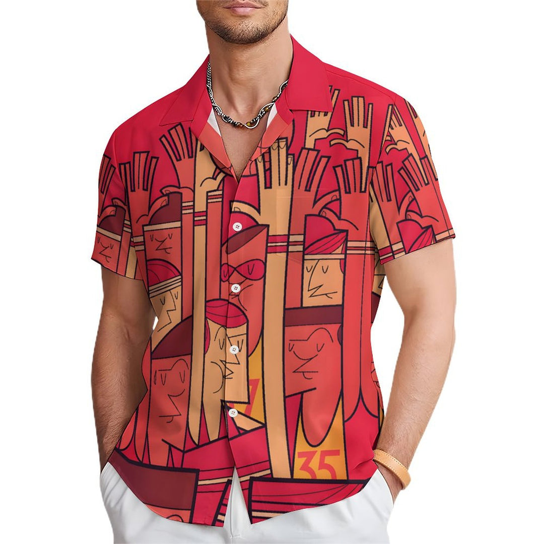 Basketball Themed Geometric Print Casual Short Sleeve Shirt 2402000198