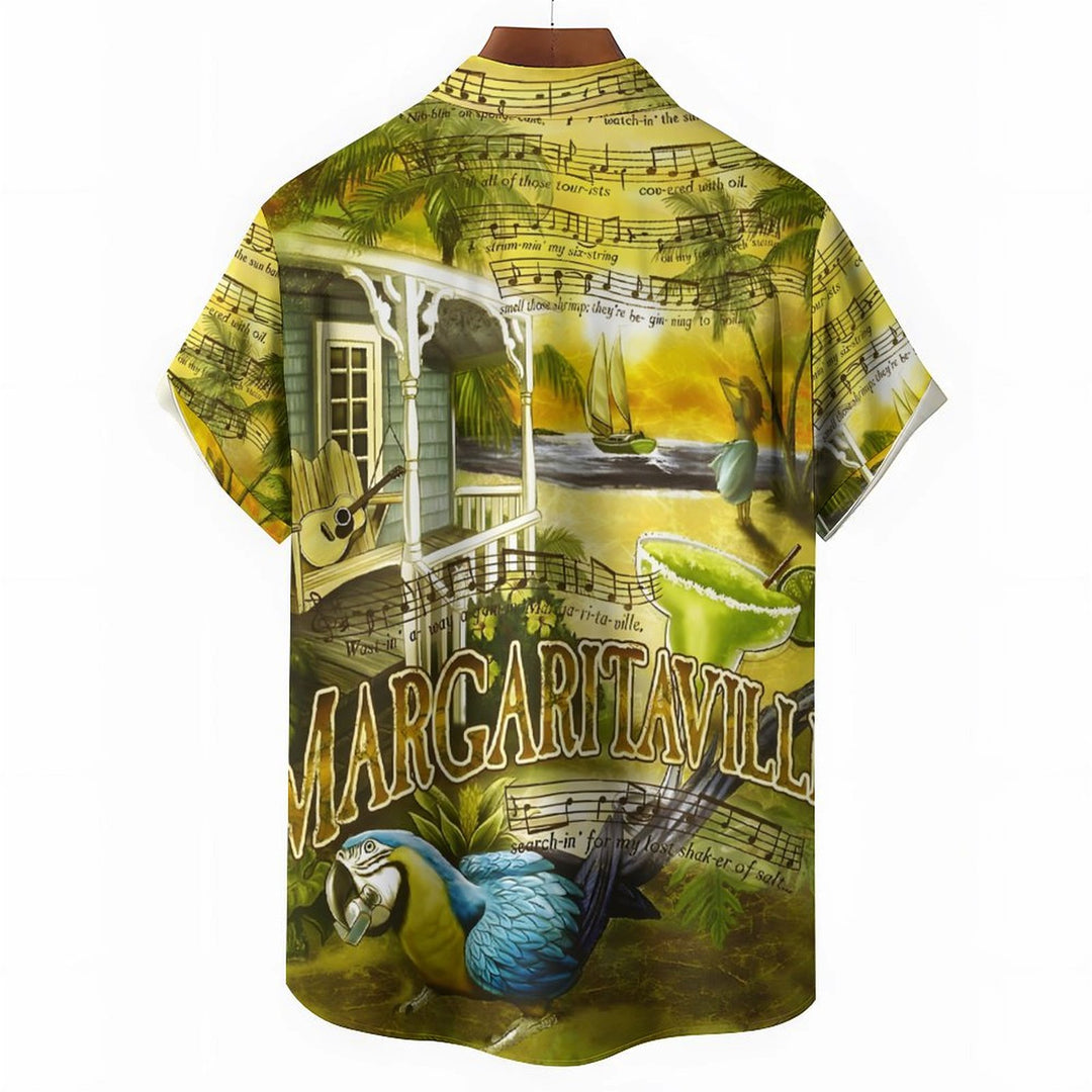 Men's Hawaiian Parrot Music Note Casual Short Sleeve Shirt 2401000168