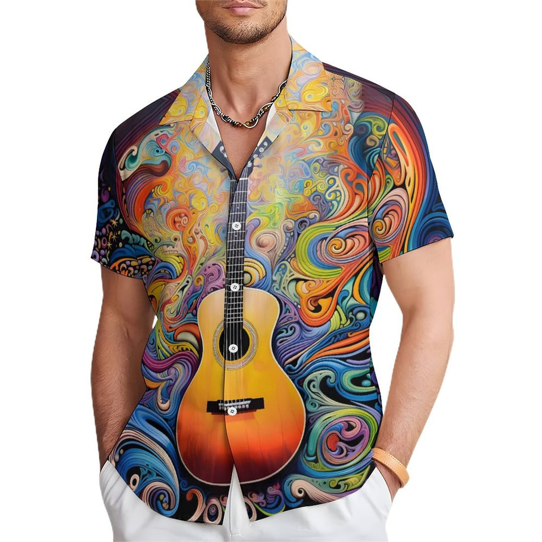 Men's Guitar Abstract Painting Casual Short Sleeve Shirt 2401000027