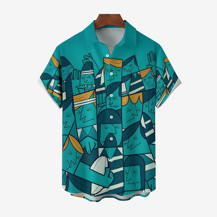Rugby Themed Geometric Print Casual Short Sleeve Shirt 2402000199