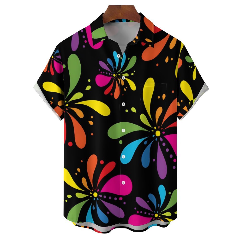 Men's Festive Atmosphere Fireworks Casual Short Sleeve Shirt 2312000367