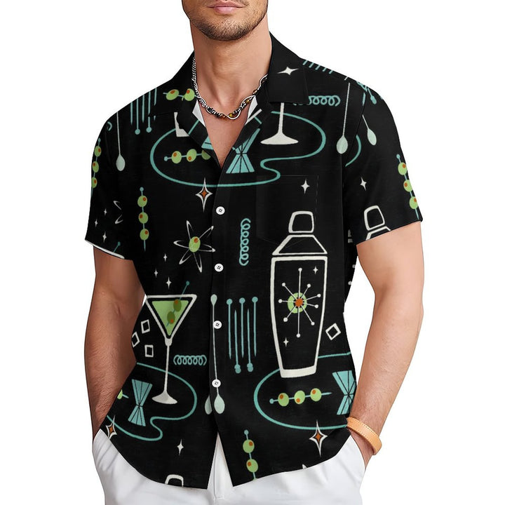 Men's Geometric Wine Glass Casual Short Sleeved Shirt 2311000128