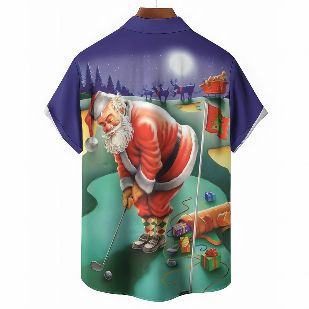 Golf Santa Chest Pocket Short Sleeve Vacation Shirt 2311000585