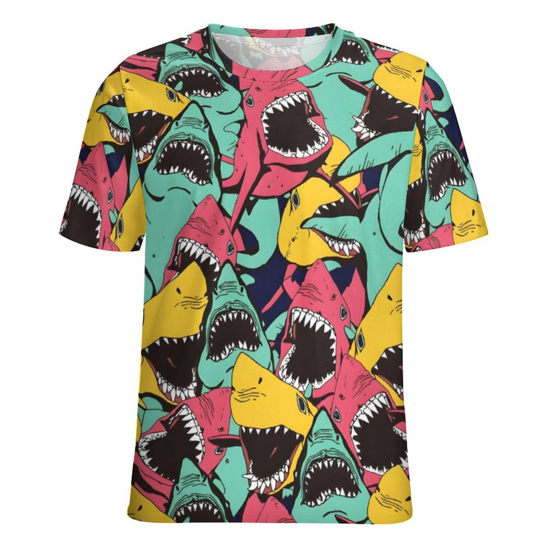 Men's Shark Round Neck Casual T-Shirt 2401000107