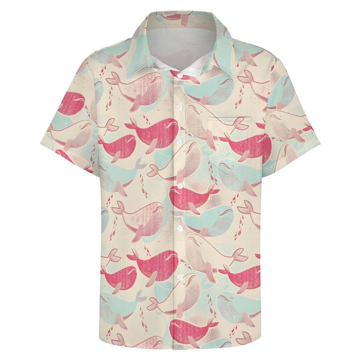 Pink Whale Print Casual Short Sleeve Shirt 2402000310